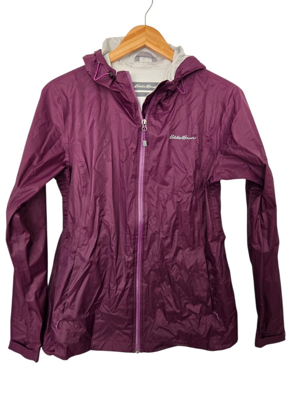 Eddie Bauer Women’s Hooded Rain Jacket – Plum/Purple – Size Small - Picture 2 of 4